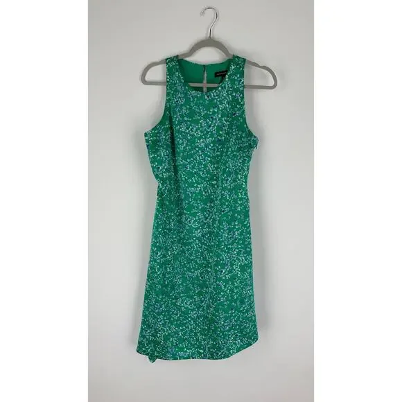 Banana Republic Floral Asymmetrical Sleeveless Dress Womens 10 Green Blue Satin - Picture 3 of 9
